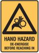 Brady Small Stick On Labels Hand Hazard DeEnergise Before Reaching In