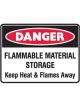 Brady Danger Sign Flammable Material Storage Keep Heat & Flames Away Metal