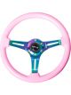 NRG Classic Wood Grain Steering Wheel 350mm Solid Pink Painted Gri…