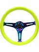 NRG Classic Wood Grain Steering Wheel 350mm Neon Yellow Color w/N…
