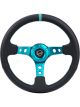 NRG Reinforce Steering Wheel 350mm / 3in. Deep Blk Leather, Teal Cen…