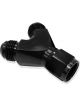 Aeroflow Y-Block Female Swivel -10AN In to 2 x -8AN Outlet Black  AF931-10-08BLK
