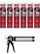 Soudal T-Rex Power Fast Grab Adhesive Sealant Quick Silver 290ml 6 Pack + Gun Kit