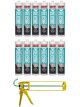 Soudal Glass & Glazing Silicone Sealant Translucent 300ml 12 Pack + Gun Kit