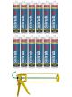 Soudal Silirub Aquarium Silicone Sealant Translucent 310ml 12 Pack + Gun Kit