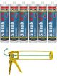 Soudal Silirub HT High Temperature Acetic Cure Silicone Sealant Black 310ml 6 Pack + Gun Kit