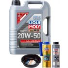LIQUI MOLY MoS2 Leichtlauf 20W-50 5L Gold Service Kit + 6L Drip Tray