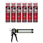 Soudal T-Rex Power Fast Grab Adhesive Sealant Quick Silver 290ml 6 Pack + Gun Kit
