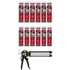 Soudal T-Rex Power Fast Grab Adhesive Sealant Bright White 290ml 12 Pack + Gun Kit