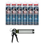 Soudal T-Rex Power Adhesive Sealant Crystal Clear 290ml 6 Pack + Gun Kit