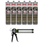 Soudal T-Rex Power Xtreme Adhesive Sealant Black 290ml 6 Pack + Gun Kit