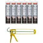 Soudal Roof & Gutter Silicone Sealant Grey 300ml 6 Pack + Gun Kit