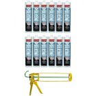 Soudal Roof & Gutter Silicone Sealant Translucent 300ml 12 Pack + Gun Kit