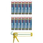 Soudal Silirub HT High Temperature Acetic Cure Silicone Sealant Black 310ml 12 Pack + Gun Kit