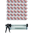 Soudal Silirub WS+ Neutral Cure Silicone Sealant Black 600ml 6 Pack + Gun Kit