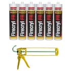 Soudal Firecryl Fire Resistant Plasto Elastic Sealant Grey 310ml 6 Pack + Gun Kit