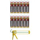 Soudal Soudaseal Fire Resistant Elastic Joint Adhesive Sealant Grey 290ml 12 Pack + Gun Kit