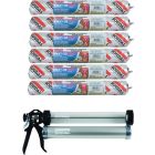 Soudal SMX 30 Plus 2 in 1 Polymer Elastic Adhesive Solvent Free Brown 600ml 6 Pack + Gun Kit