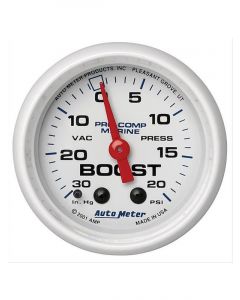 Auto Meter Gauge Vac/Boost 2 1/16" 30Inhg-20PSI Mechanical Marine White
