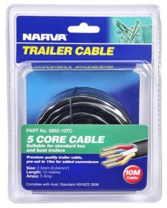 Narva 5A 2.5mm 5 Core Trailer Cable 10M R, G, Y, W & Brown