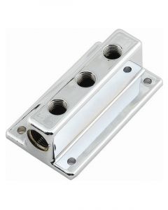 Mr Gasket Triple Outlet Fuel Block 1X 3/8Npt In, 3X1/4Npt, Chrome