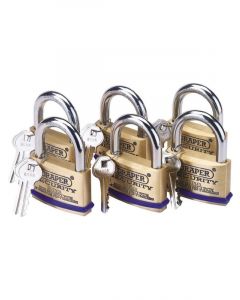 Draper Tools Pack 6X60mm Solid Brass Padlocks W/ Hardened Steel Shackle