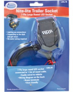 ARK 7 Pin Lge Round Trailer Socket With Light & 1.25M Cable Nite-Lite