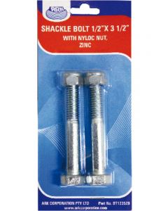 ARK Shackle Bolt 1/2"X3 1/2" Zinc Plated with Nyloc Nut Blister Pack of 2
