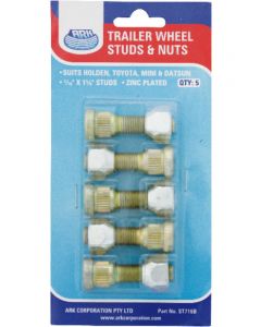 ARK Wheel Studs Nuts 7/16" X 1-5/8" Hub Studs Zinc Plated Blister Pack of 5