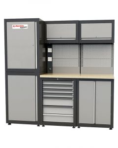Alemlube Automotive 3-Cabinet Workstation. Overall Width: 2100mm 