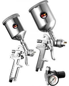 Performance Tool Spray Guns Aluminum Chrome Gravity Feed One Nozzle Kit