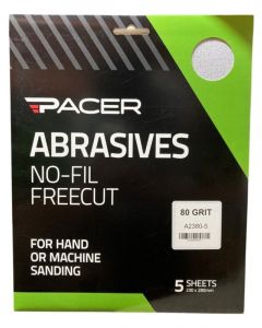 Pacer No-Fil Freecut Long Lasting Abrasive Sheet 80 Grit 5 Pack