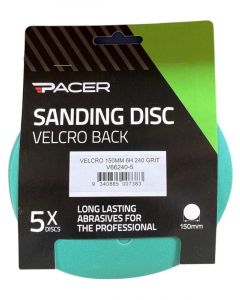 Pacer Sticki-Rip Abrasive Sheet Disc 150mm 6H 240 Grit 5 Pack