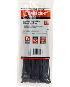 Crescent Cable Ties 300mm x 4.8mm Black 100 Pack