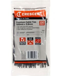 Crescent Cable Ties 150mm x 3.6mm Black 100 Pack