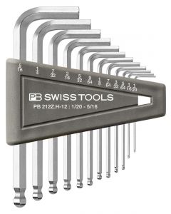 PB Swiss 12 Pc Imperial Ball End Hex Key Set 1/2in-5/16in