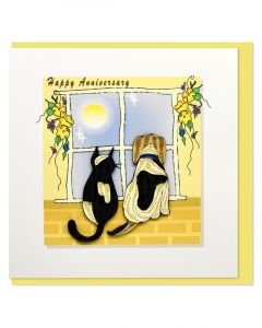 Boyle Quilled Greeting Card Happy Anniversary Cat and Dog 15x15cm