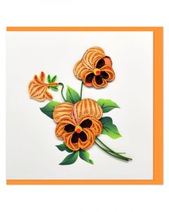 Boyle Quilled Greeting Card Orange Pansies 15x15cm