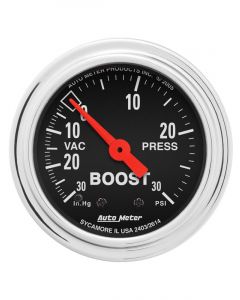 Auto Meter 2-1/16" Boost/Vacuum, 30 In HG/30PSI, Mech, Traditional Chrome