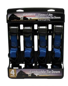 Carfit Cambuckle Tie Down Strap Blue 25mm x 1.8m Set of 4
