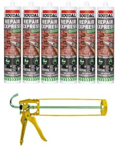 Soudal Repair Express Acrylic Polymer Based Cement Grey 290ml 6 Pack + Gun Kit
