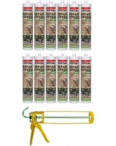 Soudal Repair Express Acrylic Polymer Based Cement Beige 290ml 12 Pack + Gun Kit