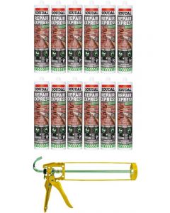 Soudal Repair Express Acrylic Polymer Based Cement Grey 290ml 12 Pack + Gun Kit