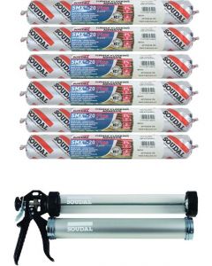 Soudal SMX 20 Plus Hybrid Polymer Flooring Adhesive Light Brown 600ml 6 Pack + Gun Kit
