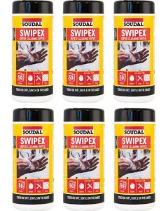 6 x Soudal Heavy Duty Swipex Hand Cleaning Wipes Fast Removable Pack of 50