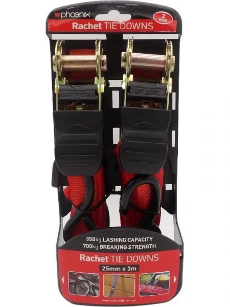 Buy Phoenix Ratchet Tie Down 25mm x 3 Metres Load Rating 350Kg Pack of ...