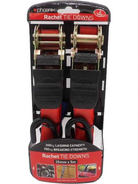 Buy Phoenix Ratchet Tie Down 25mm x 5 Metres Load Rating 350Kg Pack of ...