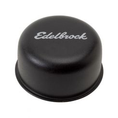 Edelbrock Valve Cover Breather Push-In Round Steel Black Logo