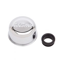 Edelbrock Valve Cover Breather Push-In Round Steel Chrome Edelbrock Logo