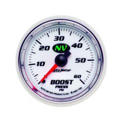 Auto Meter Gauge NV Boost Pressure 0-60 PSI 2 1/16" Analog Mechanical Whi